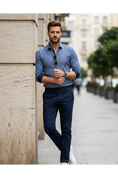 YusGos Long Sleeve Cotton Easy Iron Patterned Regular Fit Premium Men's Shirt