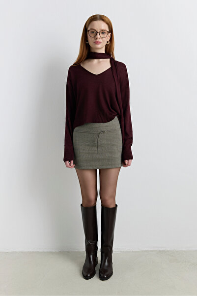 Babushka Plaid Belted Mini Shorts Skirt