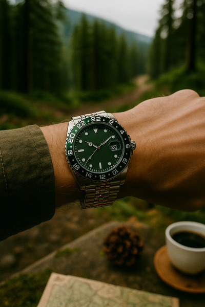 Love The Wind Sports Men's Wristwatch with Calendar - Silver Band & Green Dial