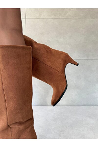 Elvinin Tarzı Jules Taba Süet XL Kesim İnce Topuklu Çizme