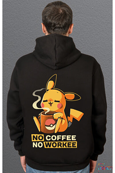 Bumeta Pokemon Pikachu Pikaçu No Coffee No Workee Sweatshirt Unisex Kapüşonlu Hoodie