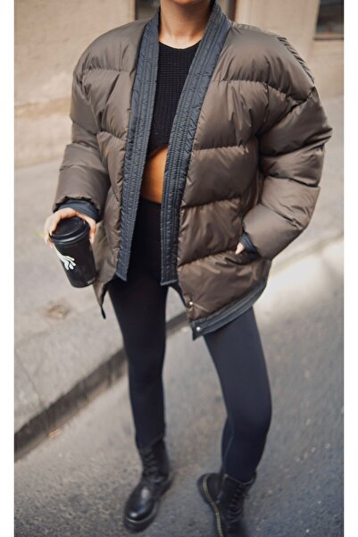 FMN Moda Color Block Equivalent Thick Winter Filling Inflatable Pinboard Oversized Model Lightweight Double-Breasted Coats Jacket