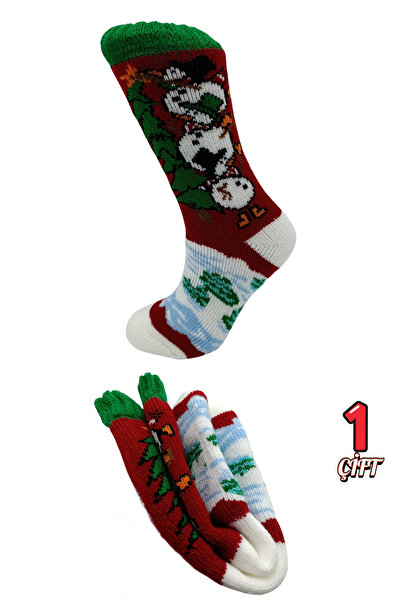 stellare Women's Thick Winter Christmas Patterned Towel Socks Colorful Themed Socks 1 Pair