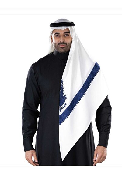 LaFont Bruges Elegant winter ghutra in white with navy embroidery