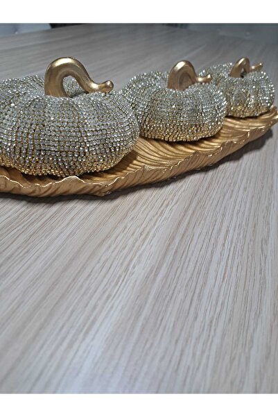 MURANO Kristal Taşlı Altın Balkabağı Dekor Seti (3 lü)