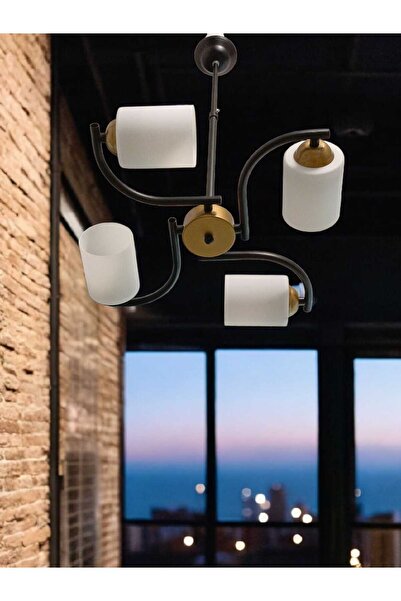 BSA LIGHTING ŞEKİL 4'Lİ SİYAH/ESKİTME MODERN AVİZE ( BEYAZ BARDAK CAMLI)