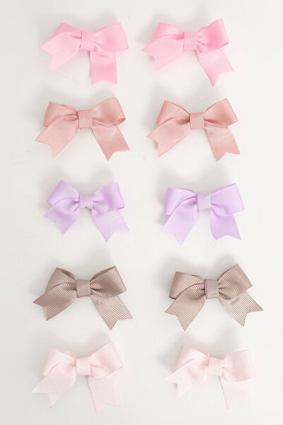 Soar Kids Aksesuar 10'lu Pastel Renk Fiyonk Saç Tokası Seti Klipsli Lila Pemb...