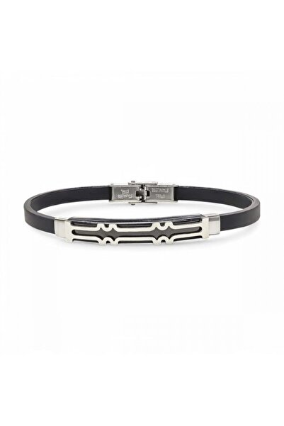 AKSESUARIM Men's Patterned Silicone Cord Steel Bracelet
