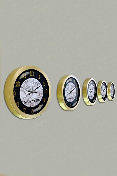 Kasva Concept 36 cm Solid Brass Metal Black Dial 5 Piece Set Hotel World Clock