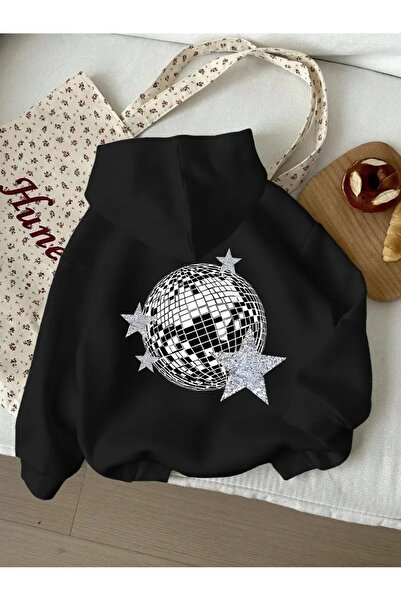 buendiakids Kız\Erkek Çocuk Siyah Pırıltılı Yıldız Sırt Ve Ön Baskılı Kapuşon...