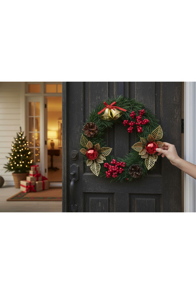 LEVA Christmas Door Decoration Pair (2) with Croquan 24 cm Garland