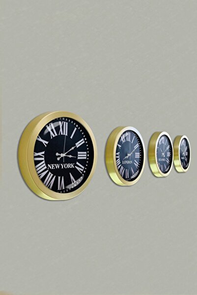 Kasva Concept 36 cm Solid Brass Metal Black Dial 4 Piece Set Hotel World Clock