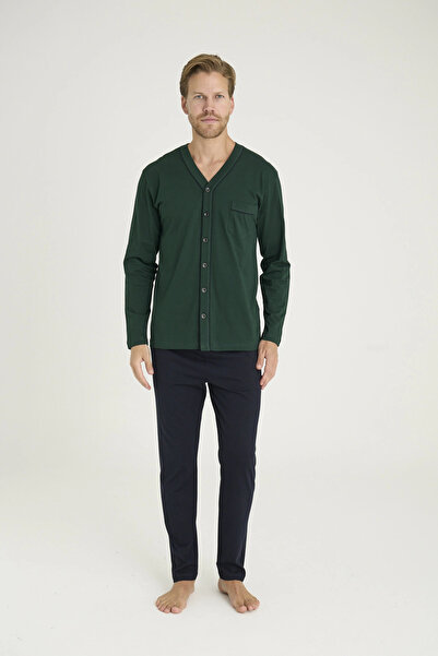 ALFA AKSESUAR 03 9134 Men's V-Neck Length Button Pajamas Set