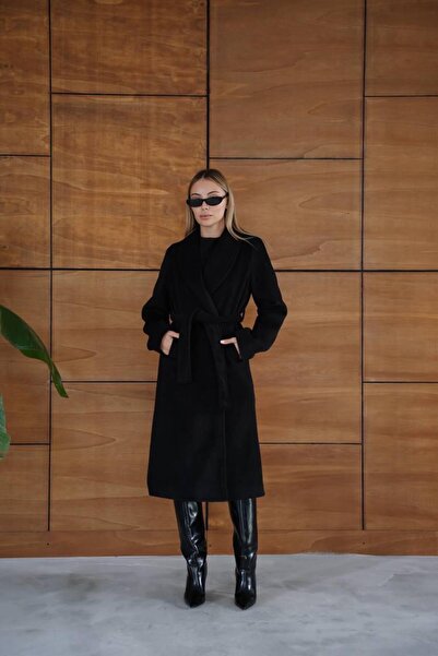 ALVOR Long Cashmere Coat with Belted Pocket Detail