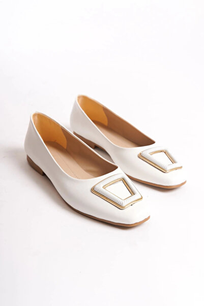 Joy Ayakkabı KAYLEE Ορθοπεδική Άνετη Σόλα Πόρπη Λεπτομερή Γυναικεία Παπούτσια Μπαλαρίνας CKT - Λευκό