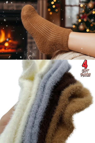 stellare Women's Thick Winter Fuzzy Towel Socks Set of 4 – Soft Textured, Plush Warm Winter Socks
