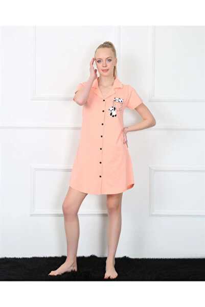 ALFA AKSESUAR 03 Clothing Women's Combed Cotton Front Buttoned Pink Tunic Nightgown