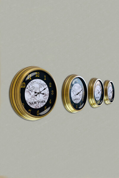 Kasva Concept 40 Cm Tumbled Metal Black Dial 4 Pcs Set Hotel World Clock
