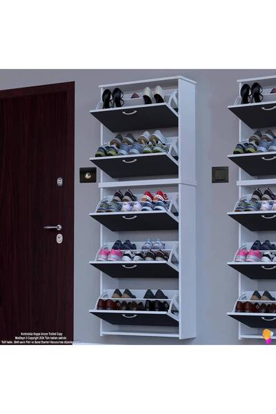 Modilayn VERVE Asma Kapı Önü 72x 194 x26 cm’lik 5 Düşer Kapak 10 Göz Bölmeli Ayakkabılık