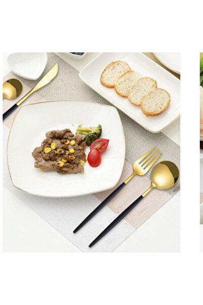 BASE Set of 24 elegant and refined cutlery with a luxurious BLACK and GOLD finish