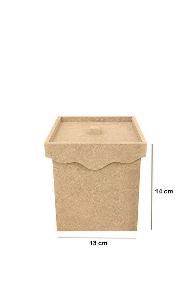 Dumbo Butik Ahşap, Boyanabilir Ham Mdf Dalga Kapaklı Kutu, 13x13x14 cm