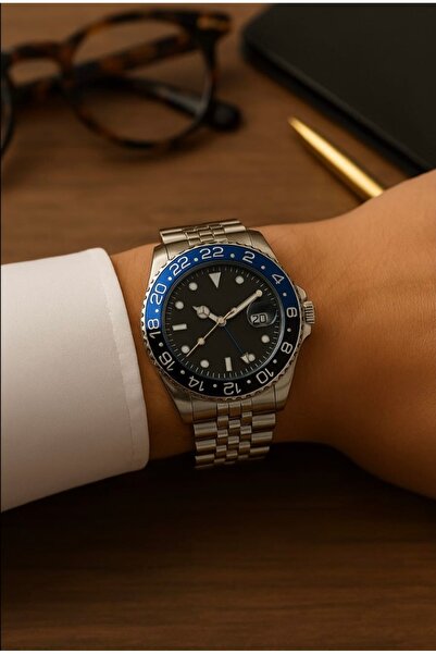 Love The Wind Sports Men's Wristwatch with Calendar - Silver Band & Black Blue