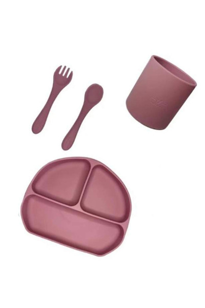 LILY Baby Diversification Cutlery Set Made of Silicone Cup Spoon Fork Pink
