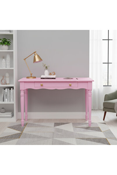 ROYS AHŞAP 110 Cm Masif Pembe Tornalı Çalışma Masası