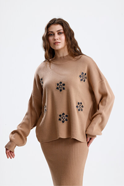 markazzi Kadın Üst Boncuk Detaylı Bolero Kazak Alt Askılı Elbise Triko Takım