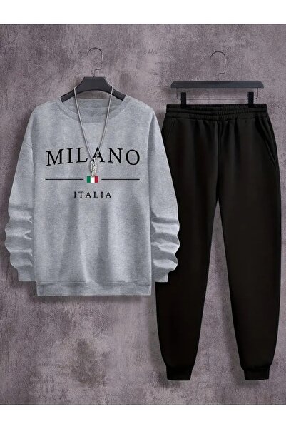 Massgai Unisex Milano Italy Printed Cotton Crew Neck Bottom-Top Tracksuit Set