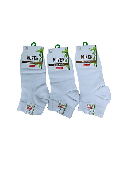 ALFA AKSESUAR 03 Kuzen Stitch-Free Half-Conch White Bamboo Men's Socks 6 Pieces