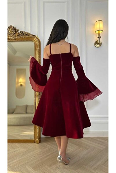 Liva Burgundy velvet dress with wide sleeves