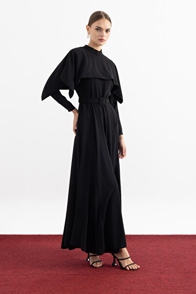Birgül Bektaş Asymmetrical Cut Cape Dress