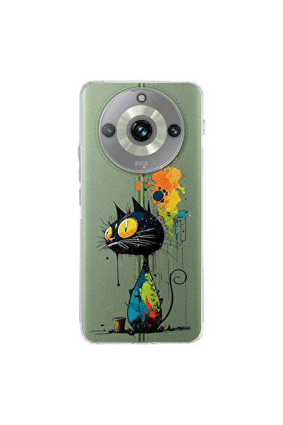 PrintiFy Realme 11 Pro Plus ile Uyumlu Splash Kedi Tasarımlı Şeffaf Silikon K...