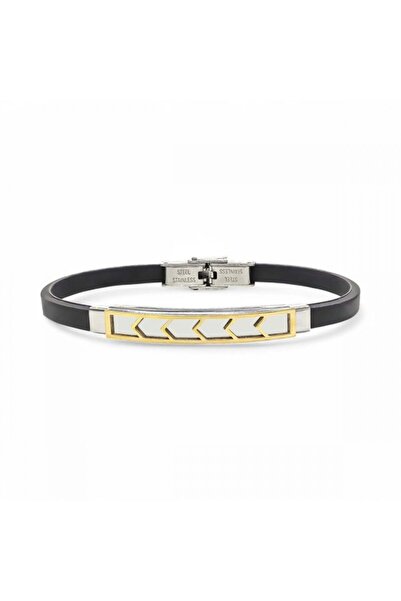 AKSESUARIM Men's Patterned Silicone Cord Steel Bracelet