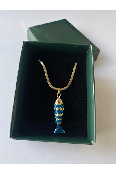BusradanDesign 14K Kaplama Çelik Mavi Şans Balığı Kolye 47 cm