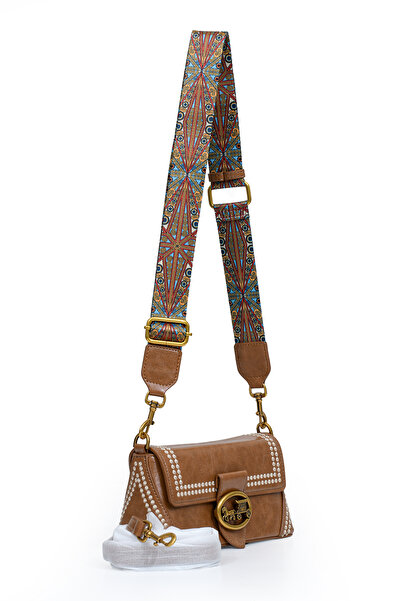 Levidor Authentic Phaeton Metal Logo and Ethnic Pattern Detailed Women's Shoulder Bag Lv930575 Camel