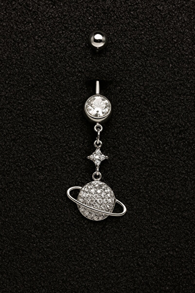 ömay takı Satürn Sallantı Zirkon 316l Cerrahi Çelik Göbek Piercing