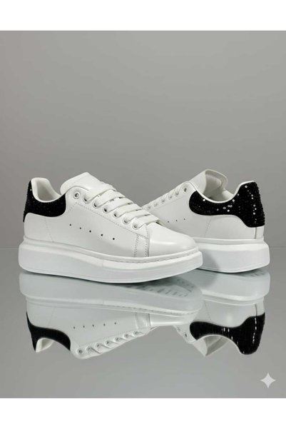 POLENS Women's White/Black Pearl Mcqueen Style Comfortable Orthopedic Sneakers Sneakers