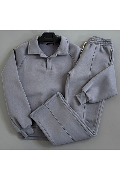 WENMİNG Men's 3-Ply Combed Cotton Fabric Sha Fleece-Lined Tracksuit Set