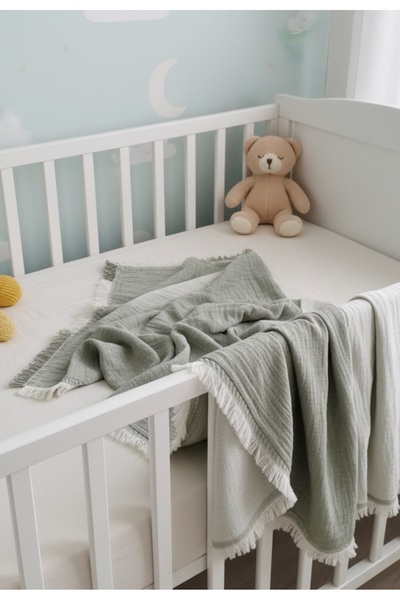 PAMUK HANIM 100% Cotton 4-Layer Muslin Baby Girl Boy Children's Blanket 130X130Cm/Khaki