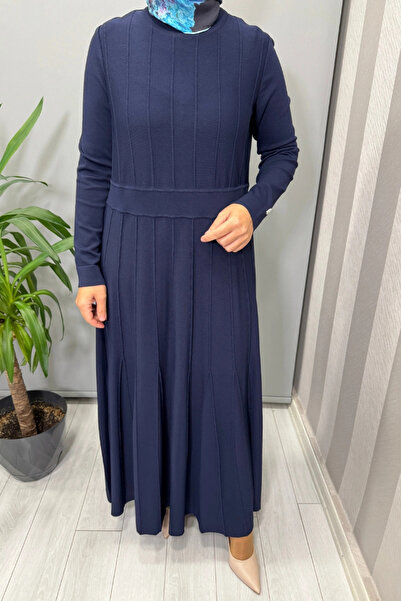 MISS DALIDA Knitted Technical Knitwear Dress Navy Blue T25Pf-4001