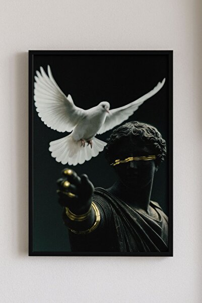 BuzzDesigns Freedom – Heykel ve Güvercin Temalı Sanatsal Duvar Tablosu (Çerçe...