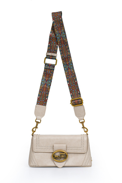 Levidor Authentic Phaeton Women's Shoulder Bag with Metal Logo and Ethnic Pattern Detail Lv930575 Mink