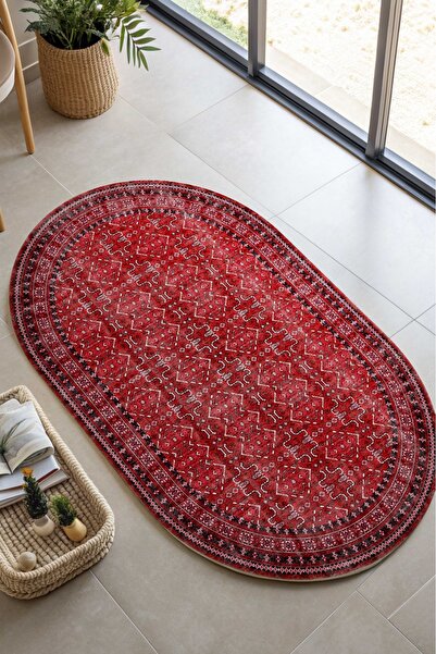 TUĞBAHOME Oval halı Bordo Kırmızı Afgan Türkmen Şönil halı kilim yolluk yıkan...
