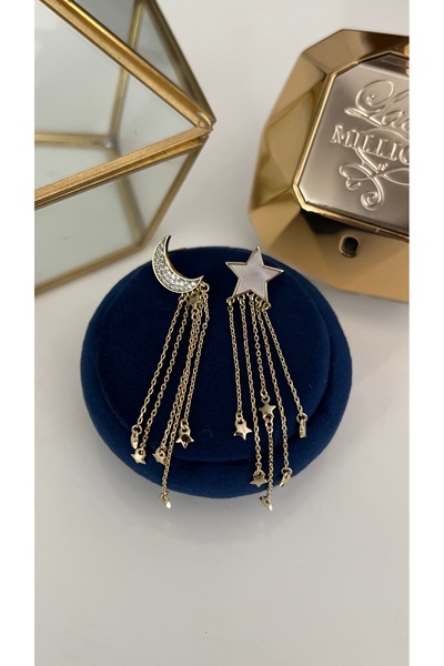 SU PERİSİ TAKI BİJUTERİ أقراط XUPING KARARMAZ الذهبية المرصعة بحجر الزركون على شكل نجمة وهلال