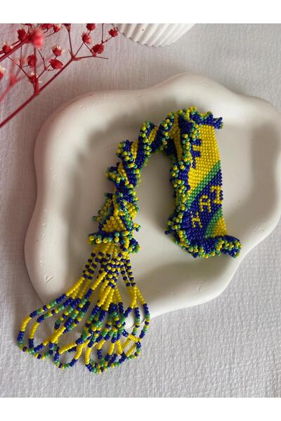 Handmade KUM BONCUK EL İŞİ SARI LACİVERT ÇAKMAK KILIFI