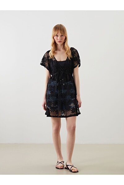 LC Waikiki Double Breasted Collar Lace Women's Beach Dress