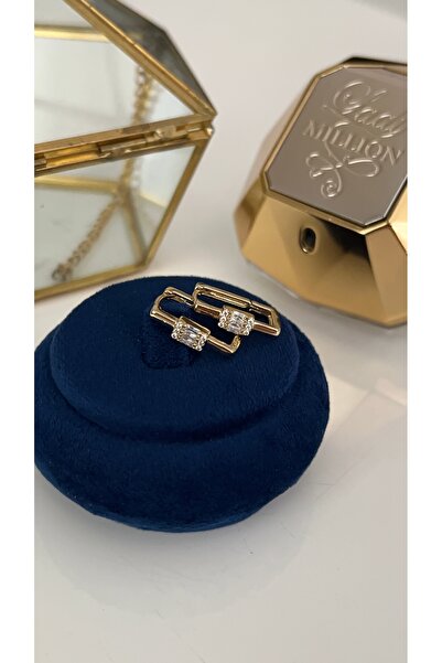 SU PERİSİ TAKI BİJUTERİ Xuping Gold Zircon Stone Rectangular Earrings