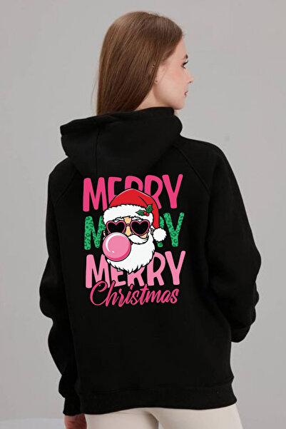 lovver Hanorac negru de Crăciun, din bumbac, cu design de Crăciun, de calitat...